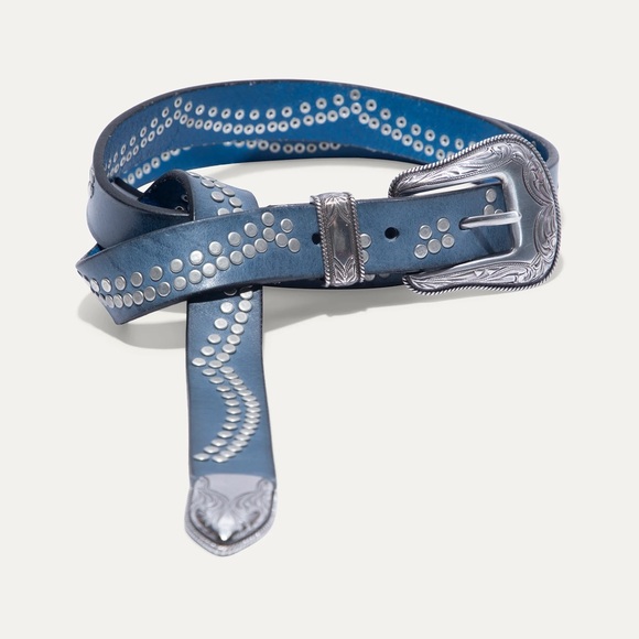 Will Leather Goods Studded Leather Belt new Blue Mens Size Large 38”-40” - Picture 15 of 16